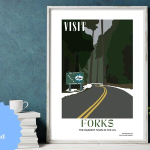 Fictional Travel Poster • Digital Print • Educational • Classroom Poster • Forks Poster • Literary Poster • Halloween Poster