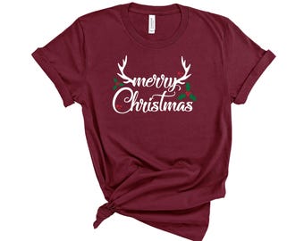 Merry Christmas Antler Shirt, Holiday Family Matching Tee