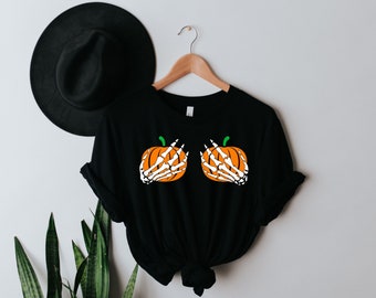 Funny Pumpkin Skeleton Hands Shirt, Halloween Party Tee