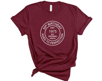 1975 50th Birthday T-Shirt, Aged to Perfection, Unisex Cotton Tee