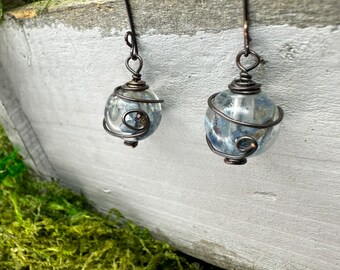 Pendientes de resina con forma de flor, cobre oxidado, nomeolvides