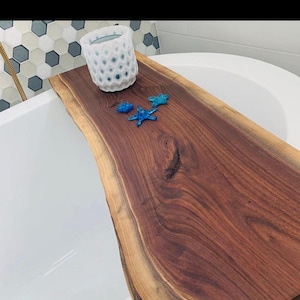 Live Edge Wooden Bath Tray Board: Wooden Bathtub Trays