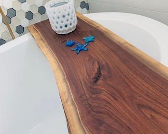 Live Edge Wooden Bath Tray Board: Wooden Bathtub Trays