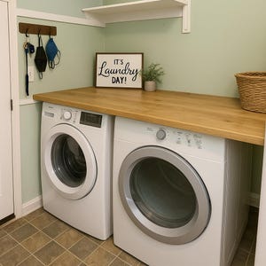 pour laveuse et sécheuse en bois | Comptoir de salle de lavage | Dessus de table en bois personnalisé pour l'organisation et le rangement du linge