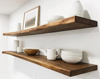 Floating Walnut Live Edge Shelf Set: Wall Shelving & Organization