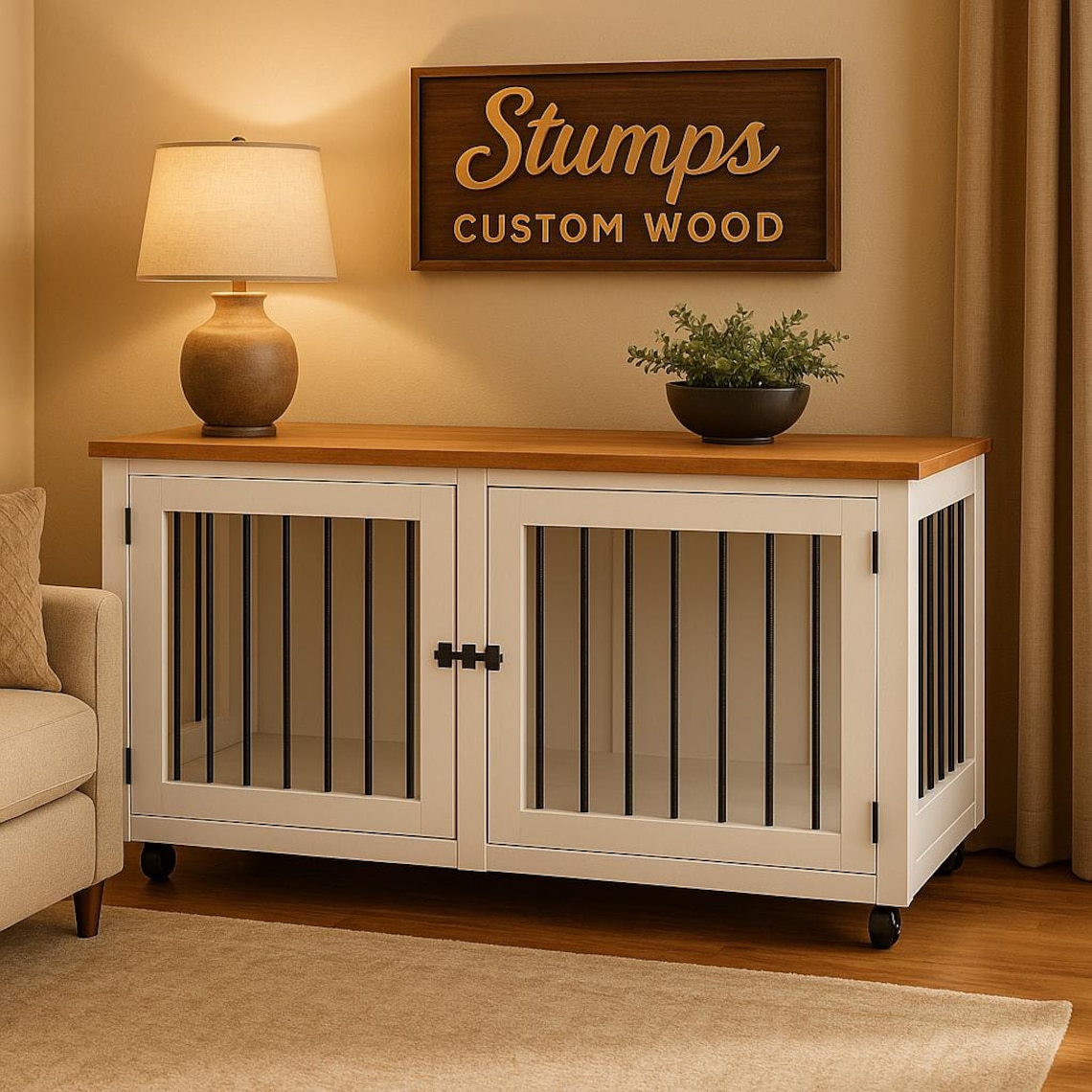 Handmade Dog Crate Coffee Table: Modern Double Kennel Furniture for ...