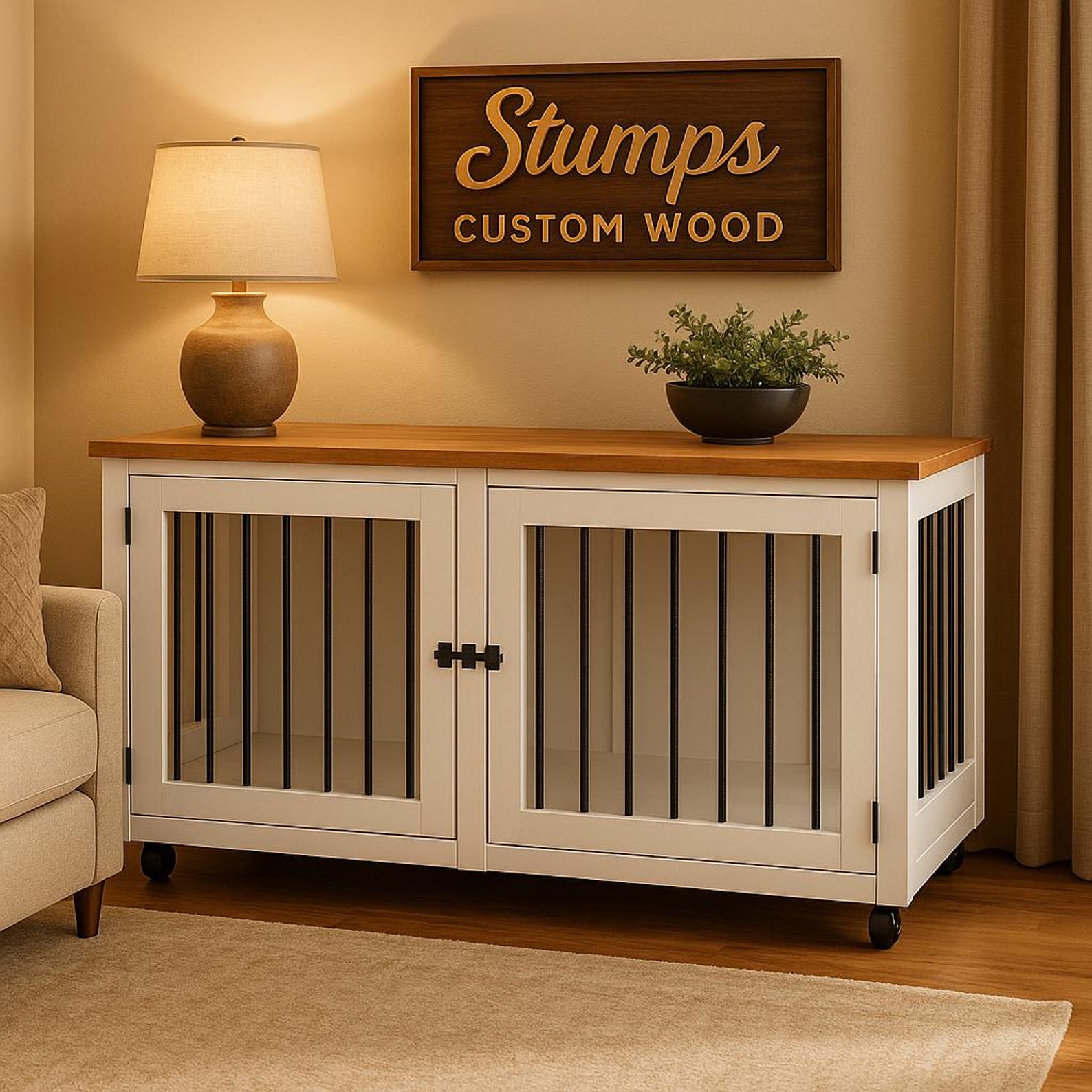 Cockapoo Dog Table Handmade Dog Crate Coffee Table: Modern Double Kennel Furniture for ...