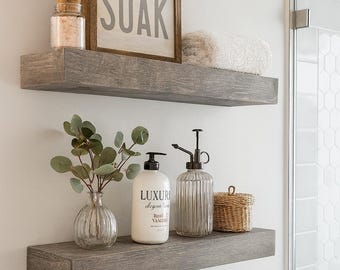 Rustic Wooden Floating Shelf: 4 Inch Thick, Hidden Bracket, Farmhouse Decor