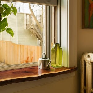 Walnut Live Edge Window Sill Shelf: Adhesive Rustic Plant Display for Home Decor image 3