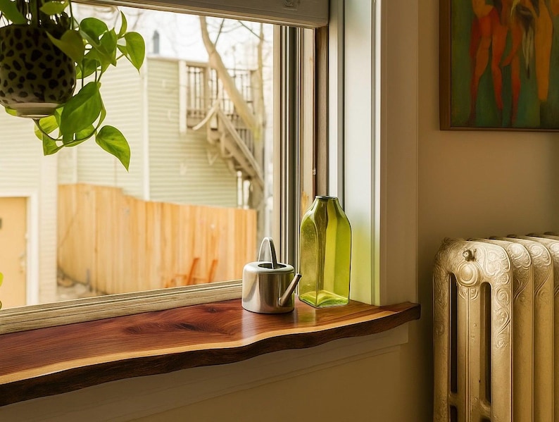 Walnut Live Edge Window Sill Shelf: Adhesive Rustic Plant Display for Home Decor image 3