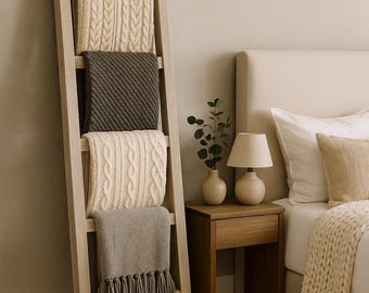 Wooden Blanket Ladder Holder: Organizational Wood Decor