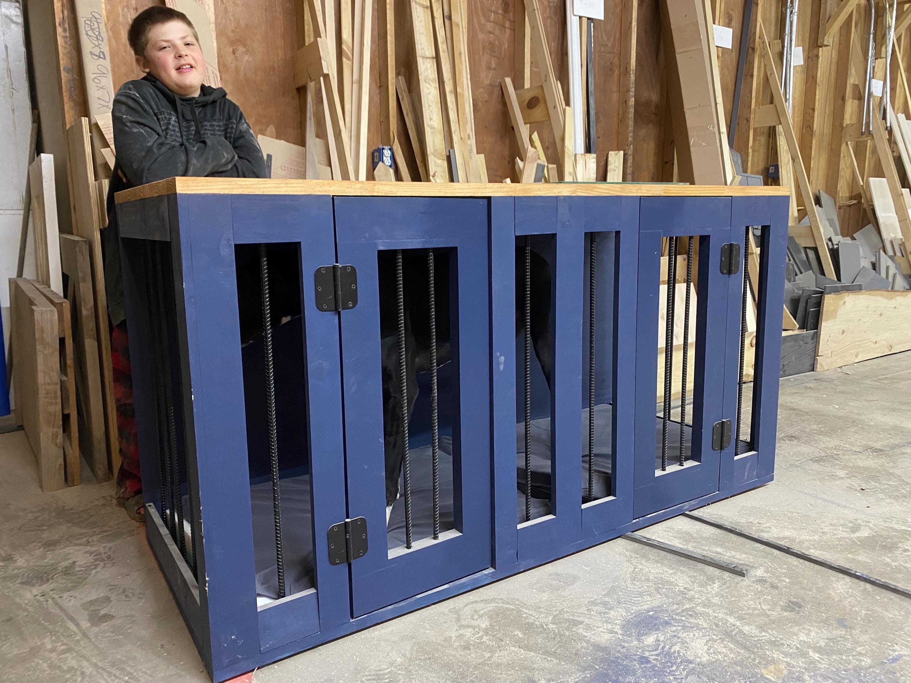 Cockapoo Dog Table Handmade Dog Crate Coffee Table: Modern Double Kennel Furniture for ...