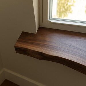 Walnut Live Edge Window Sill Shelf: Adhesive Rustic Plant Display for Home Decor image 2