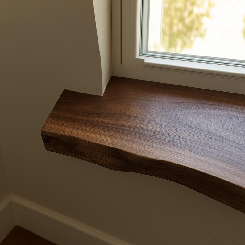 Walnut Live Edge Window Sill Shelf: Adhesive Rustic Plant Display for Home Decor image 2