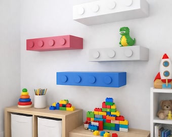 Kids Floating Block Display Shelf Colored Wall Toy Storage