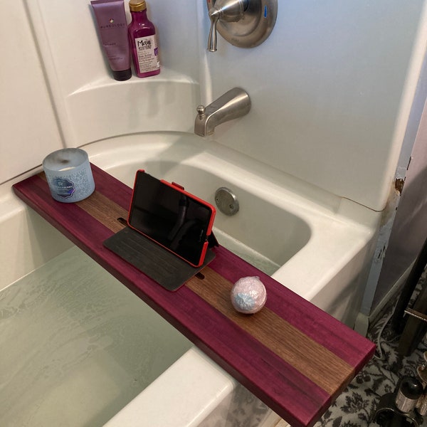 Purple Heart Wood Bathtub Tray | Wood Bath caddy | Bathtub Tray | Bathroom Decor | Live Edge Bath Board | Bath Board | badewannenbrett
