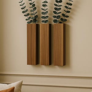 Holzwandvase - Moderne minimalistische Wandpflanzer - Vertikale Eukalyptushalter - Rustikale Bauernhaus-Wanddekoration - Handgemachte Holzvasen-3er Set