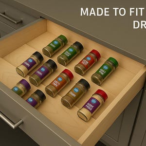 Custom Birch Spice Rack Drawer Organizer – Modular Spice Tray Insert for Kitchen | Handmade to Fit Any Drawer | Tiered Storage