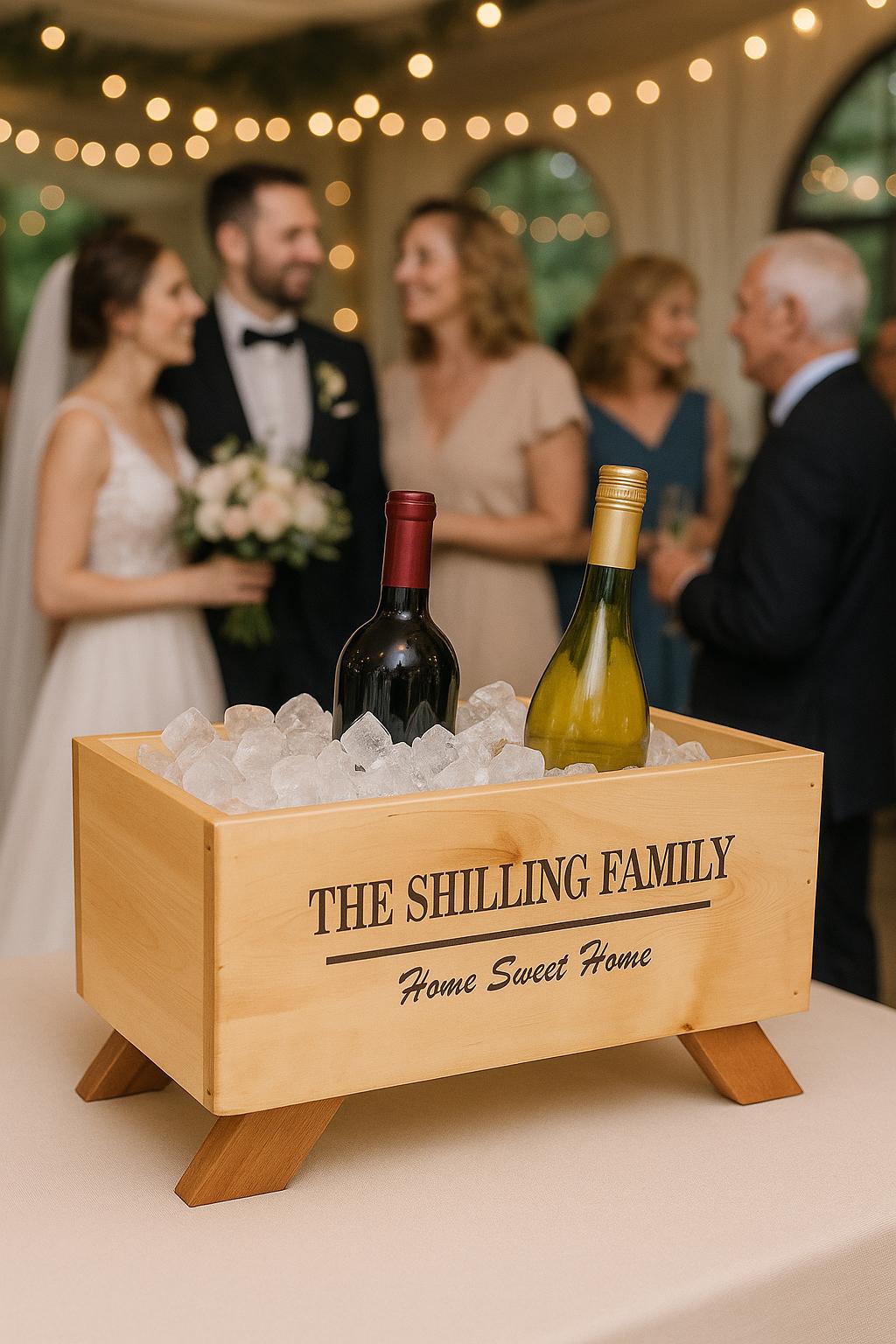 Handmade Wooden Wine Bar Cooler Trough: Engraved Rustic Beverage ...