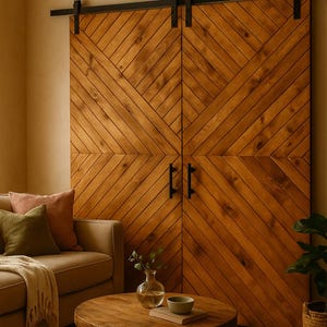 Custom Chevron Barn Door: Solid Pine, Modern Rustic Style