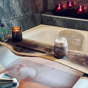 Live Edge Walnut Bath Caddy, Wooden Bathtub Tray