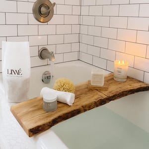 Bandeja de baño de roble rústico: Bandeja de madera para bañera