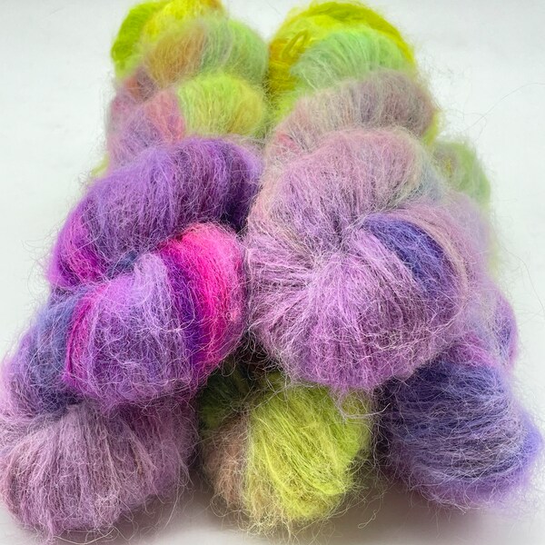 Hand Dyed Brushed Suri Yarn / Color: Purple Clouds - Limited Edition