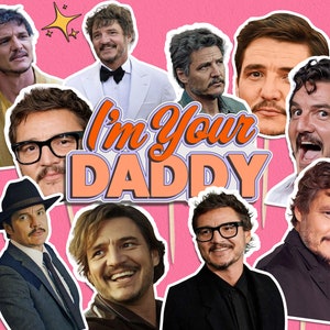 May include: A collage of images featuring a man's face, with various expressions and poses, arranged on a pink background. The phrase "I'm Your Daddy" is prominently displayed in orange and white text. Decorative star shapes are also included.