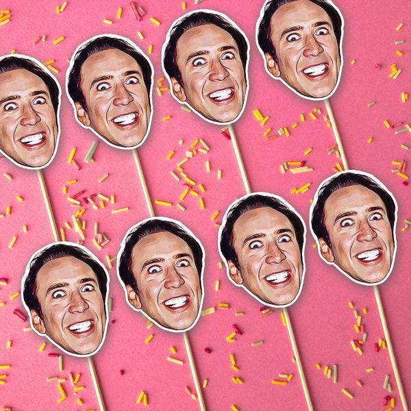 Nicolas Cage Cupcake Toppers, Birthday Cupcake Toppers, Funny Cupcake Toppers, Movie Party Decorations, Celebrity Cupcake