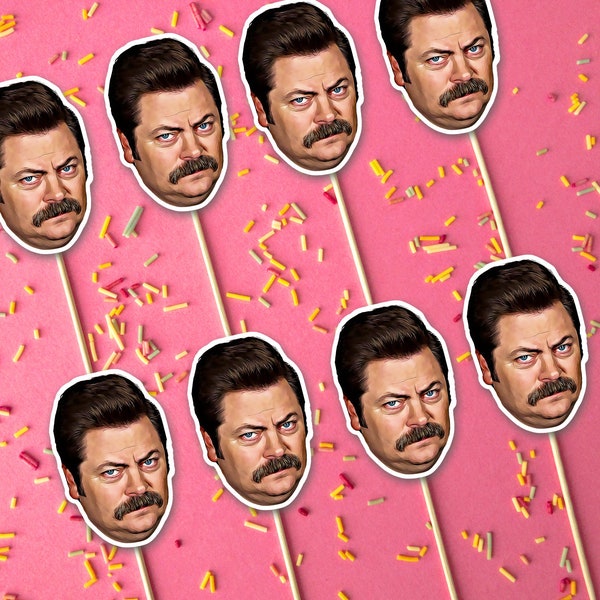 Ron Swanson Cupcake Toppers, Birthday Cupcake Toppers, Funny Cupcake Toppers, Nick Offerman Party Decorations, Parks and Rec Cupcake