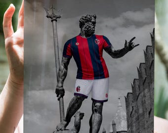 Póster del Neptuno de Bolonia: Arte de aficionados al fútbol rojo y azul