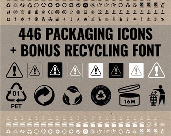 446 Recycling Icons with Bonus Font, Packaging Symbols svg png eps, Commercial Use Digital Download