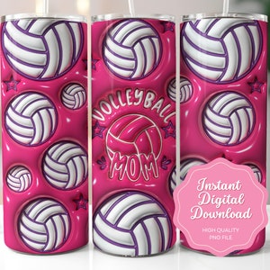 3D Inflated Volleyball Mom, Puffy 20oz Volleyball Tumbler Design, 3D Sublimation Tumbler Wrap, Digital Download, PNG