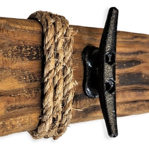 Nautical Boat Cleat Coat Rack -Wood Plank Rack with Metal Cleats -Beach Towel Purse Key Leash Wall Hooks -Walnut and Distressed White Finish