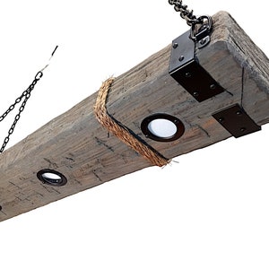 Solid Wood Barn Beam Rustic Hanging Chandelier Pendant Lamp With Recessed LED Lights Distressed Hand Hewn Wooden Farmhouse Country Tuscany