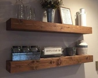 10" Deep Wood Floating Shelf Custom Made to Size Style is Shabby Chic Hand Hewn Barn Beam Farmhouse Rustic