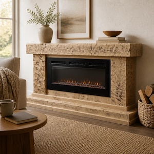 Rustic Farmhouse Wood Stand With Electric LED Fireplace and Heat