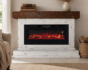 Solid Wood Free Standing Electric Fireplace TV Stand Console Custom Size & Color Includes LED Insert