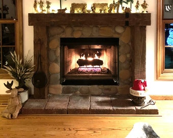 Fireplace Surround Mantels Custom Made To Your Size and Color With a Rustic Barn Beam Hand Hewn Look
