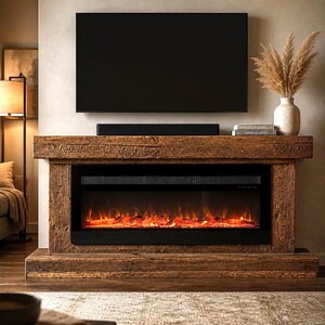 Rustic Farmhouse Wood Stand With Electric LED Fireplace and Heat image 11