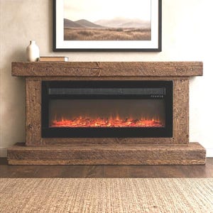 Rustic Farmhouse Wood Stand With Electric LED Fireplace and Heat image 2
