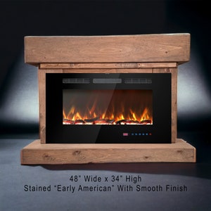 48&quot; Wide Free Standing Electric Fireplace TV Stand Console Custom Size & Color Rustic Solid Wood Mantel Farmhouse Style Wall Unit Console