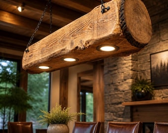 Log Beam Live Edge Chandelier Lamp Custom Made to Order Rustic Beam Hanging  Light Cabin Lodge Country Décor