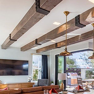 Exposed Ceiling Beams Made from Pine Wood and Hollow - Architectural Custom Size Rough Sawn Rustic 8&quot; x 8&quot;  Worn Distressed Finish Faux