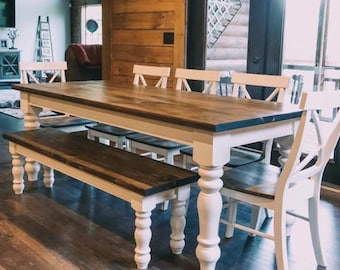 Matching Bench For Our Tables Farmhouse Style Solid Pine Wood Bench | Tuscany Country Kitchen Dining Room Custom Made Stained or Unstained