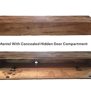 Rustic Wood Fireplace Mantel with Hidden Compartment: Farmhouse Style