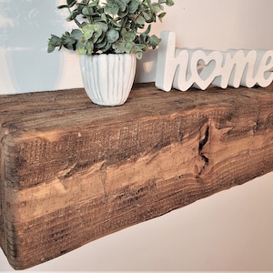 8" x 8" Floating Fireplace Mantel Shelf  Rustic Hand Hewn Barn Beam Distressed Aged and Weathered Barn Wood Look Custom Made to Size Mantle