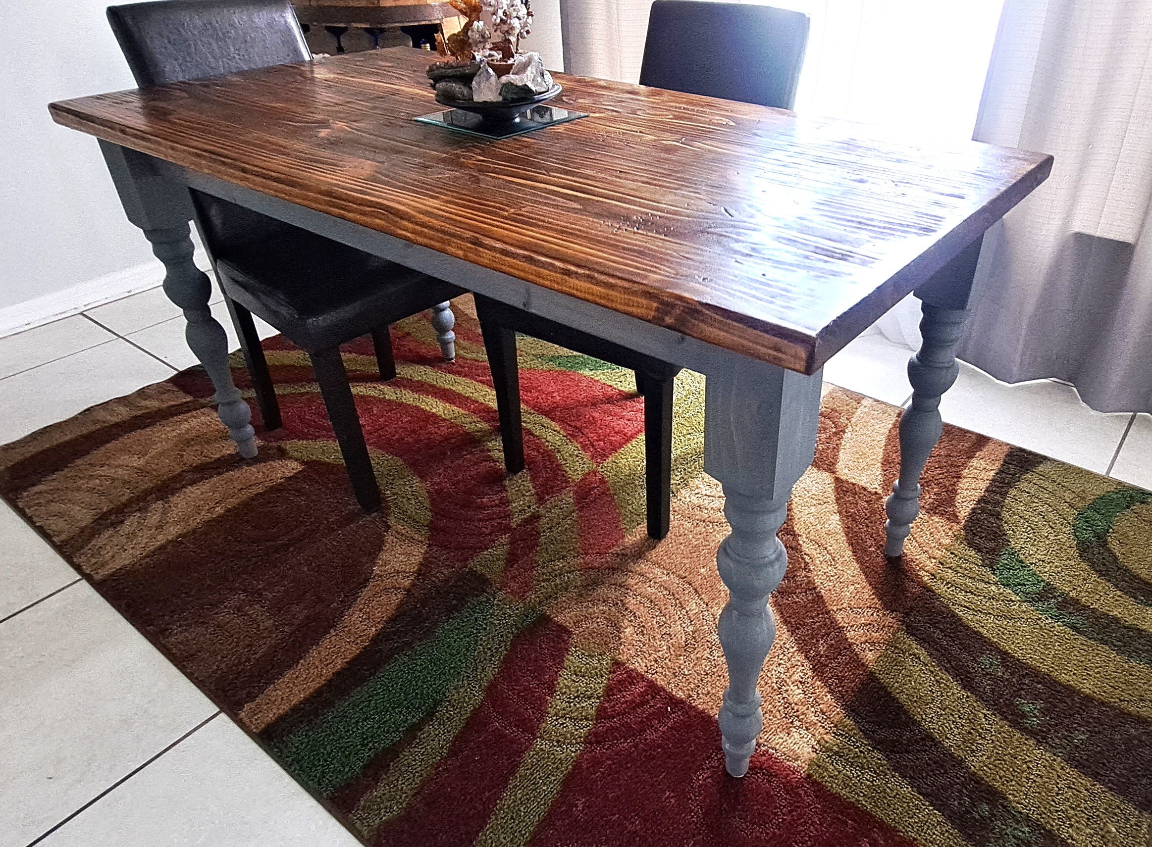 Farmhouse Style Solid Pine Wood Table | Tuscany Country Kitchen Dining Room Custom Made Stained to Your Choice of Colors