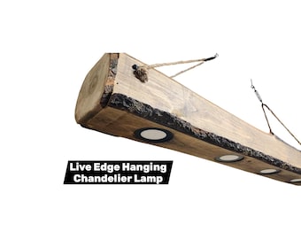Live Edge Wood Beam Chandelier: Rustic Cabin Hanging Light