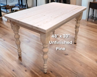 DIY Unstained Unfinished Farmhouse Style Solid Pine Wood Table | Tuscany Country Kitchen Dining Room Custom Made Sizes